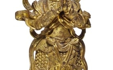 A GILT-BRONZE FIGURE OF WEITUO MING DYNASTY
