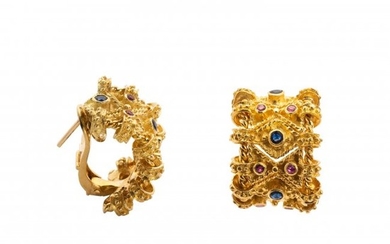 Pair of Gold and Sapphire Earrings