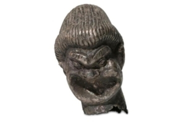 A GREEK SILVER FINIAL IN THE FORM OF A HEAD OF AN ACTOR