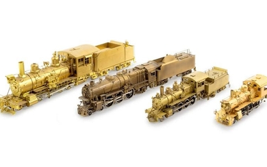 A Group of Four Brass Locomotives and Three Tenders