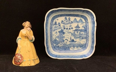 Grouping: Canton Plate and Cast Iron Doorstop