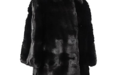 Gucci Coat Black Glossy Mink 3/4 Sleeve Knee Length 42