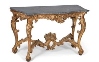 AN ITALIAN GILTWOOD SERPENTINE CONSOLE TABLE, MID-18TH CENTURY