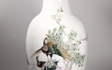 Lg Chinese Jingdezhen Peacock Porcelain Vase