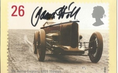 Motor Racing Damon Hill signed Sir Henry Segrave 1926 152mph commemorative PHQ Royal mail stamp card. Good condition Est....
