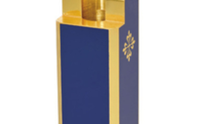 Patek Philippe. A very fine and impressive gilt and blue lacquered lighter holder, SIGNED PATEK PHILIPPE, GENÈVE, CIRCA 1980