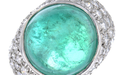 A platinum Colombian emerald and diamond ring.