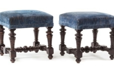 A Pair of Portuguese Baroque Style Walnut Stools