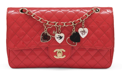 A RED PATENT LEATHER VALENTINE LUCKY CHARMS MEDIUM SINGLE FLAP WITH GOLD HARDWARE, CHANEL, 2010