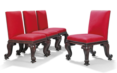 A SET OF FOUR MAHOGANY LARGE SIDE CHAIRS, ONE CIRCA 1840, PROBABLY IRISH, THE REST 20TH CENTURY