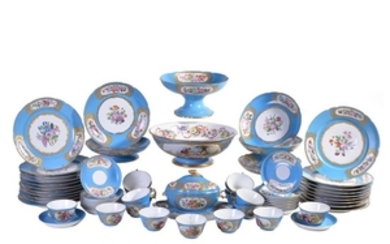 A Sevres-style turquoise-ground composite part dessert service