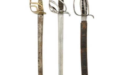 Two 1751 Pattern Brass-Hilted Hangers Of The Cumberland Militia, And A Brass-Hilted Officer's Sword, Late 18th/Early 19th Century
