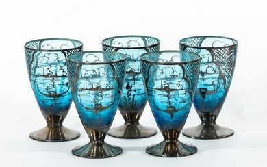 Venetian glass, five footed cobalt blue drinking