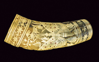 A CARVED COW HORN WITH SAVOY COAT-OF-ARMS