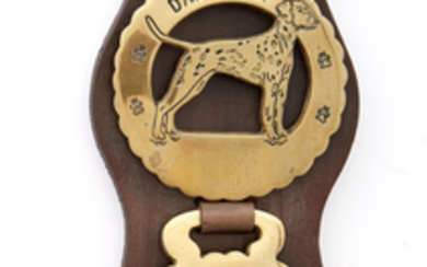 Four Dog Brasses on a Leather Strap