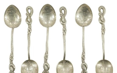 (6Pc) Japanese Nagasaki Silver Serpentine Spoon Set