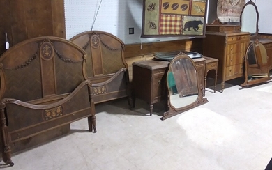 7 pieces of Art Deco era bedroom furniture AS IS