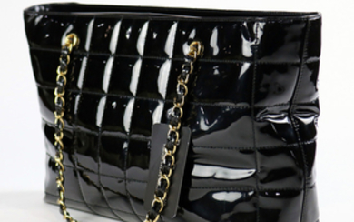 Chanel black patent leather tote bag