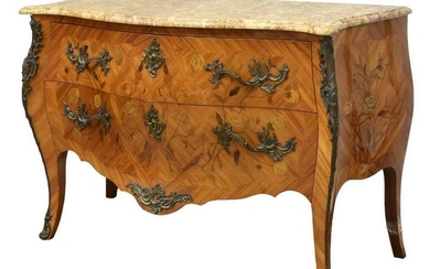 FRENCH LOUIS XV STYLE MARBLE-TOP MAHOGANY COMMODE