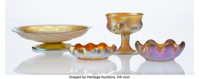 79365: Four Tiffany Studios Favrile Glass Table Article