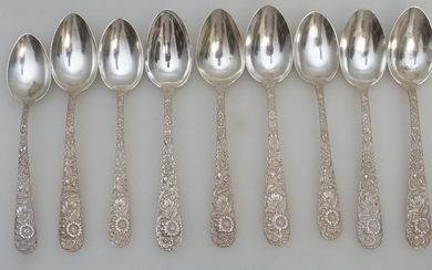 9 STERLING REPOUSSE S. KIRK AND SON TEASPOONS