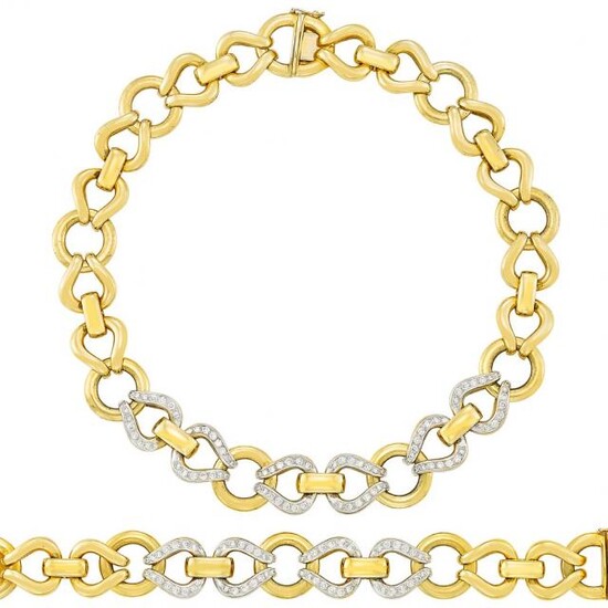 Two Color Gold and Diamond Necklace and Bracelet