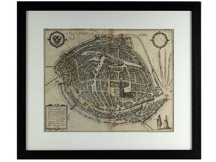c1572 Engraved Map of Strasbourg by Braun & Hogenberg