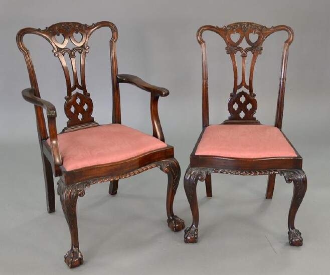 Set of six mahogany Chippendale style dining chairs