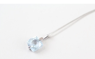9ct white gold faceted blue topaz & diamond pendant necklace...