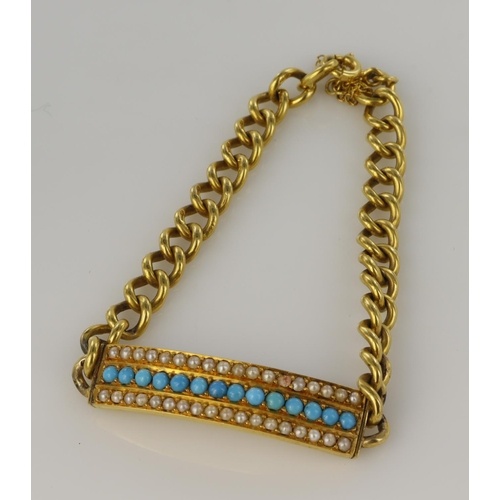 9ct yellow gold vintage turquoise and seed pearl bracelet, t...