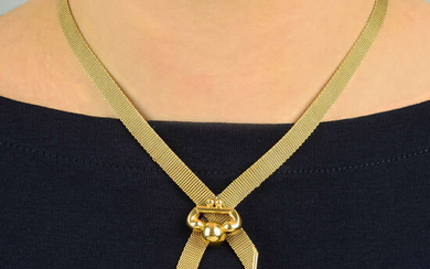 A 1940s 18ct gold mesh-link ribbon necklace.