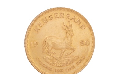 A 1980 SOUTH AFRICAN GOLD KRUGERRAND COIN, 1 Troy oz, fine g...