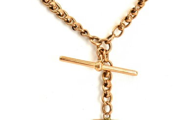 A 9ct rose gold pocket watch chain with swivel end...
