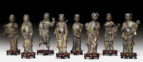 A BRONZE GROUP OF THE EIGHT IMMORTALS.