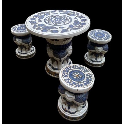 A CHINESE STONEWARE CIRCULAR GARDEN TABLE, with elephant sup...