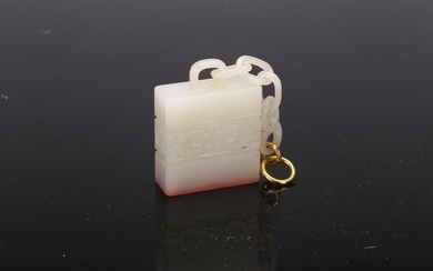 A CHINESE WHITE JADE SEAL WITH CHAIN