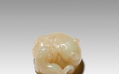A CHINESE YELLOW JADE CARVING OF TWO CATS 18TH CENTURY...
