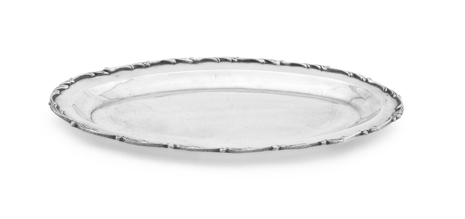 A COLUMBIAN SILVER COLOURED OVAL SALVER, STAMPED GH over S AND 0900
