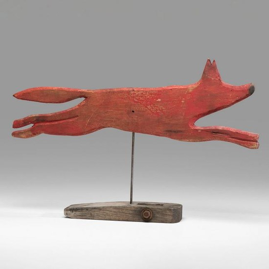 A Carved and Red-Painted Wood Fox Weathervane