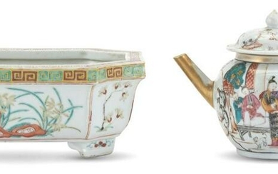 A Chinese Enameled Porcelain Jardiniere; Together with