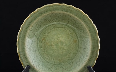 A Chinese Longquan celadon plate, Yuan/Ming dynasty