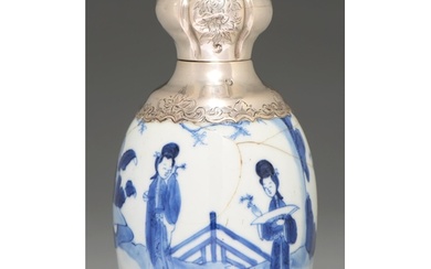 A Chinese blue and white vase, Kangxi period, ovoid, painted...