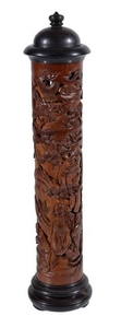 A Chinese carved bamboo parfumier and cover