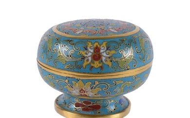 A Chinese gilt cloisonné circular 'Bats and Shou' box and cover