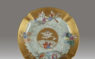 A Chinese gold-ground lobed "Immortals" dish, Jiaqing