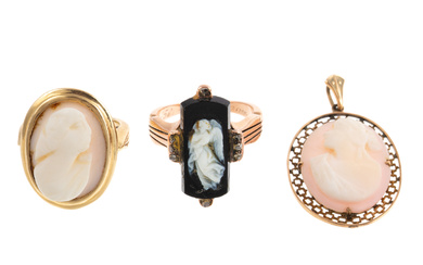 A Collection of Cameo Jewelry in Gold