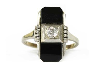 A Continental white gold diamond and onyx ring
