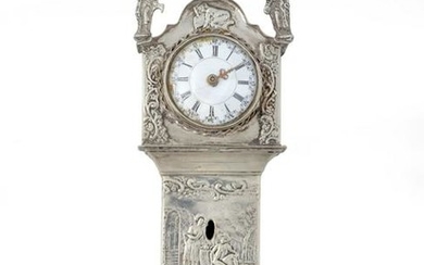A Dutch Rococo Style Silver Miniature Longcase Clock