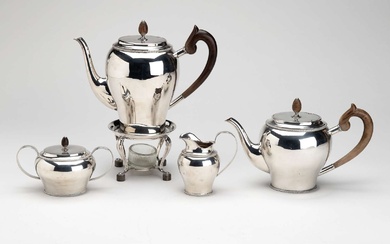 A Dutch silver four-piece tea service and burner