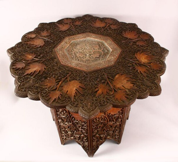 A FINE 19TH CENTURY INDIAN KASHMIRI CARVED WOODEN